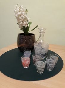 service liqueur Carafon et 6 verres, Luminarc vintage années 60-70
