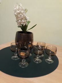 6 verres  liqueur brun gris fumé,  luminarc - VINTAGE