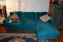 JOLI CANAPE D'ANGLE bleu - CONVERTIBLE - NEUF 