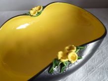 Coupe à fruits, saladier ou plat en céramique noire et jaune