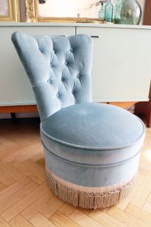 Fauteuil crapaud velours vintage 1950's