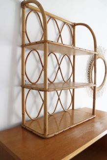 Etagère en rotin vintage des années 70