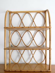 Etagère en rotin vintage des années 70