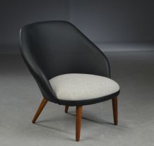 Fauteuil en cuir noir et laine