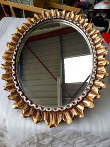 miroir ovale soleil  bois 1970 