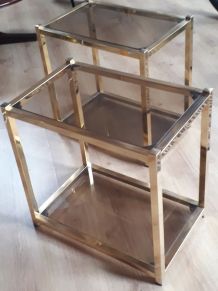 table verre fume et or bout canape  70s