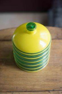 Pot couvert design vintage vert et jaune années 50