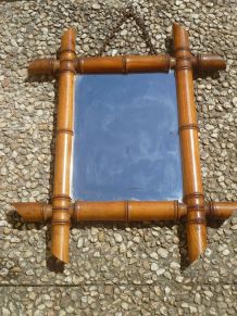 Miroir ancien en bois, sculpté façon bambou , vintage