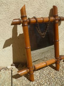 Miroir ancien en bois, sculpté façon bambou , vintage