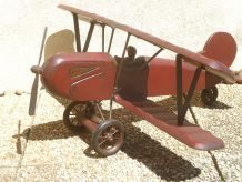 avion biplan en bois ,artisanal , vintage
