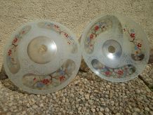 Lot de 2 abat jour suspensions en verre, vintage