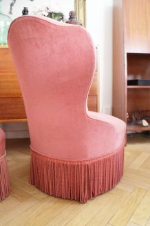 Paire de fauteuils crapauds vintage rose