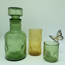 Carafe 70's et gobelets verre à bulles