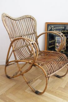 Fauteuil rotin vintage avec de la récup années 50/60