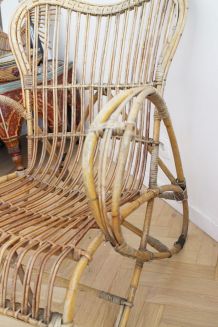 Fauteuil rotin vintage avec de la récup années 50/60