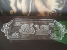 Plat à cake décor de cygne- vintage-plat à gateaux