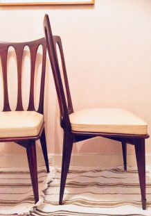 4 chaises en Teck et Skaï -  esprit scandinave - vintage 
