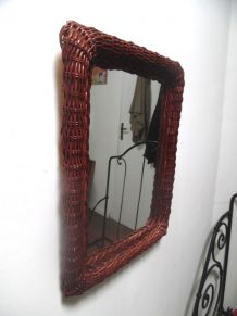 miroir ancien  en osier  foncé