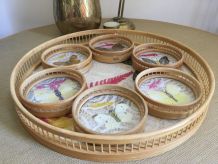 PLATEAU ET SOUS-VERRE PAPILLONS 70'S VINTAGE