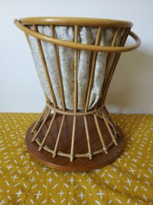 travailleuse en rotin et tissus- boite à tricot-vintage-