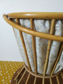travailleuse en rotin et tissus- boite à tricot-vintage-