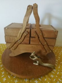 travailleuse accordéon en bois vintage