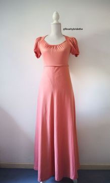 Robe longue hippie rose saumon manches ballons vintage 70's