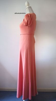 Robe longue hippie rose saumon manches ballons vintage 70's