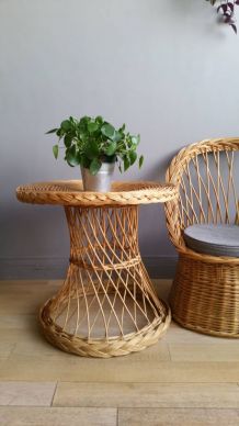 Table rotin et osier vintage