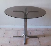 Table ronde verre fumé et chrome - vintage 70