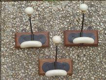 lot de 3 pateres bois , céramique