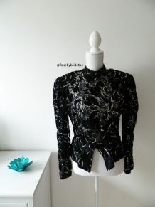 Blouse baroque velours dentelle et strass vintage 80s