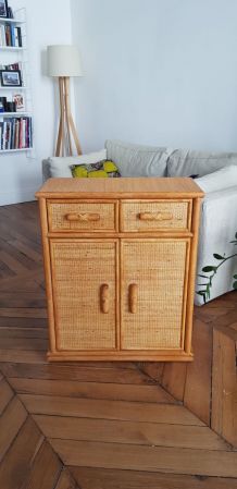 Commode cannage rotin vintage