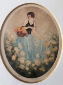 Tableau femme au panier de fleurs