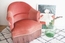 Fauteuil crapaud en velours ROSE années 60