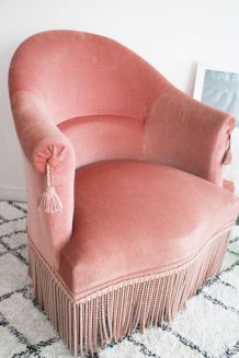 Fauteuil crapaud en velours ROSE années 60