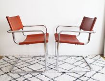 Paire de fauteuils style Marcel Breuer années 70 cognac