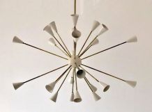  Lustre Sputnik en laiton 24 lumières couleur blanc ivoire