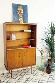Meuble vitrine bibliothèque vintage pieds compas 50s 
