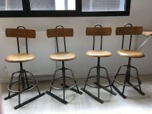 4 Tabourets Industriels Années 50 Vintage