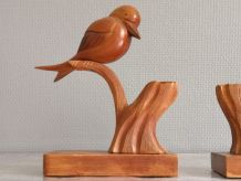 paire de serre-livres oiseaux en bois sculpté signés P. Bely
