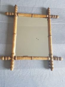  Ancien Miroir En Bambou rectangulaire 46 cm x 40 cm années 