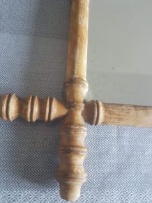  Ancien Miroir En Bambou rectangulaire 46 cm x 40 cm années 