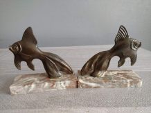 serre-livres poissons bronze et marbre art déco