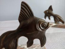 serre-livres poissons bronze et marbre art déco