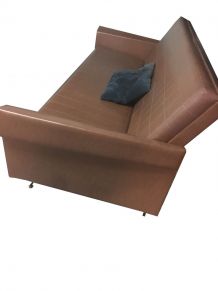 Canapé lit banquette vintage skaï marron années 50