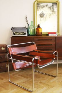 RARE - Fauteuil vintage Wassily B3 cuir marron Marcel Breuer