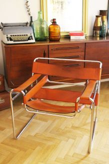 RARE - Fauteuil vintage Wassily B3 cuir marron Marcel Breuer