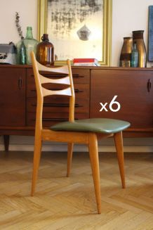 Suite de 6 chaises vintage scandinave pieds compas