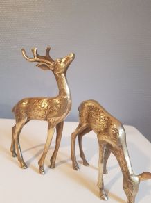 statuettes couple de biche et cerf en laiton hauteur de 19 c